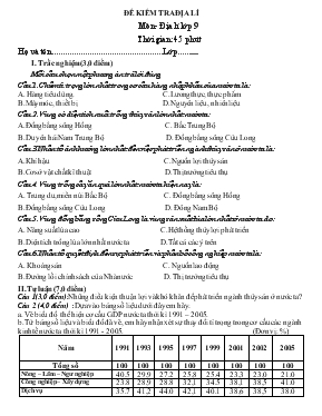 Đề 1 kiểm tra địa lí môn - Địa lí lớp 9 thời gian 45 phút